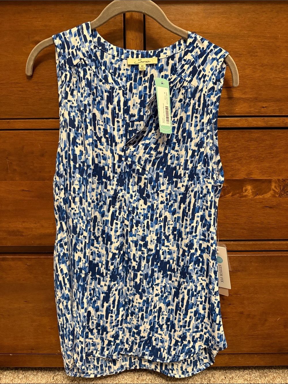 Sleeveless Blue & White Printed Blouse - Serena
